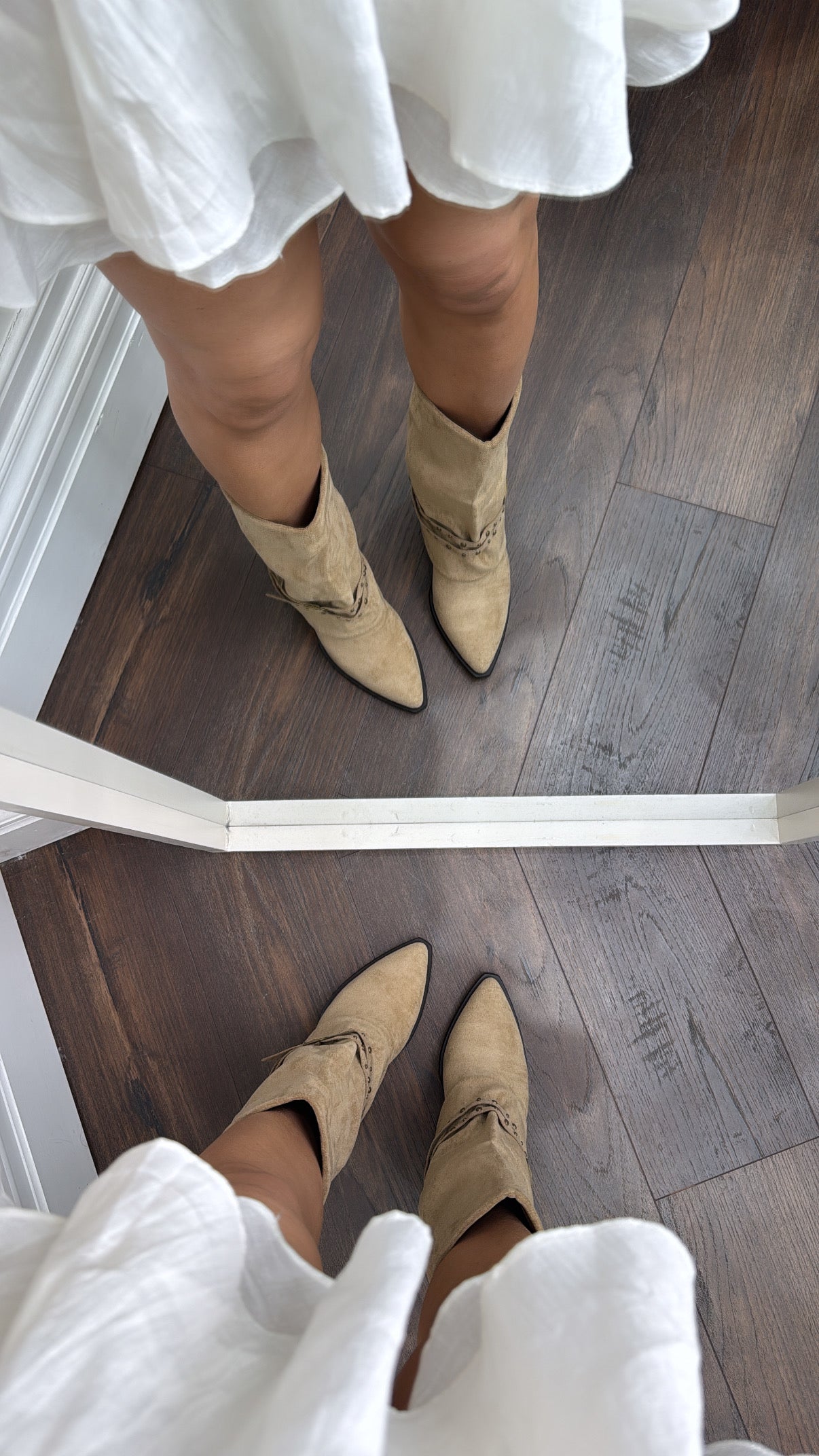 MAE beige faux suede stud detail cowboy boots