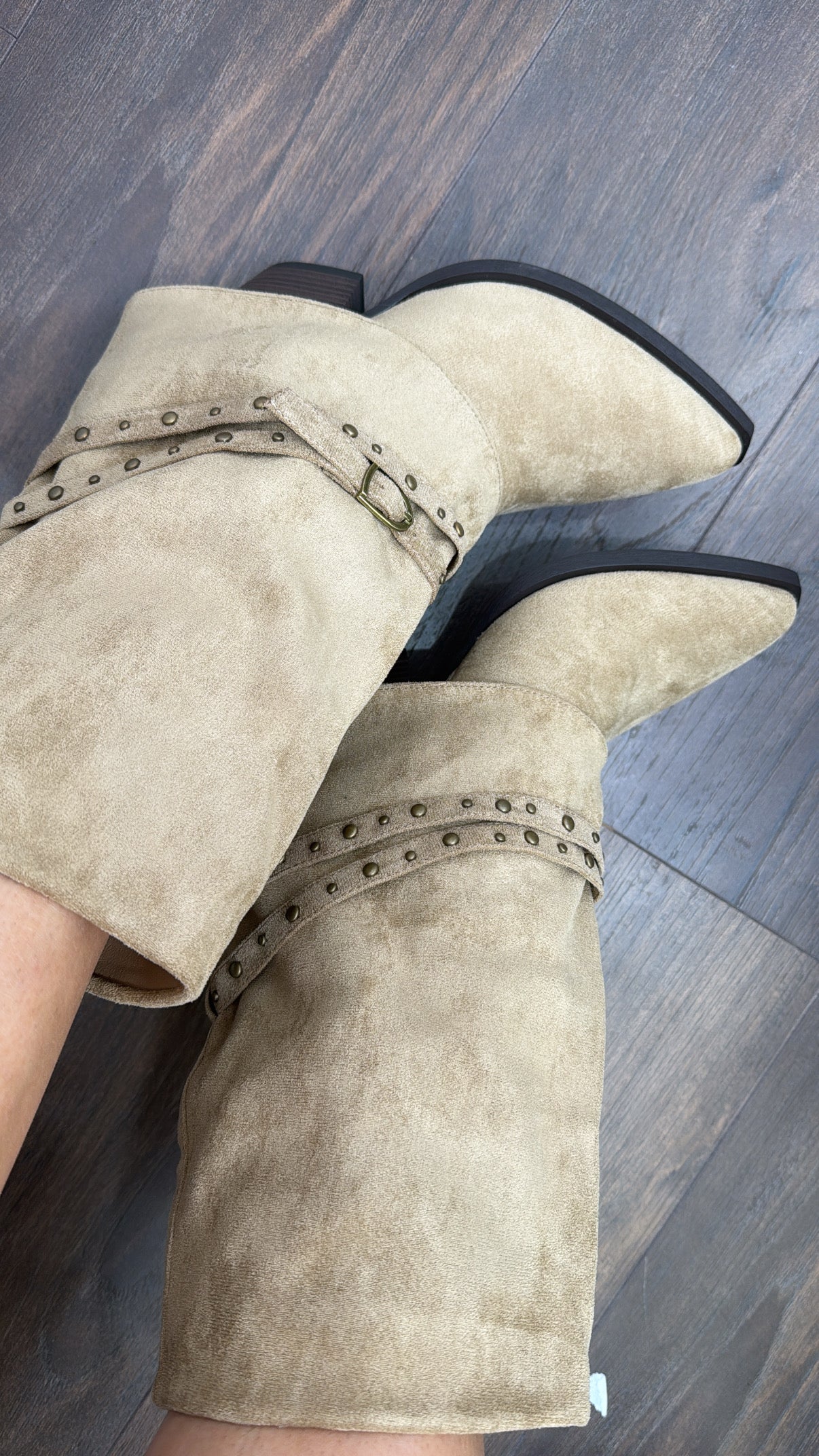 MAE beige faux suede stud detail cowboy boots