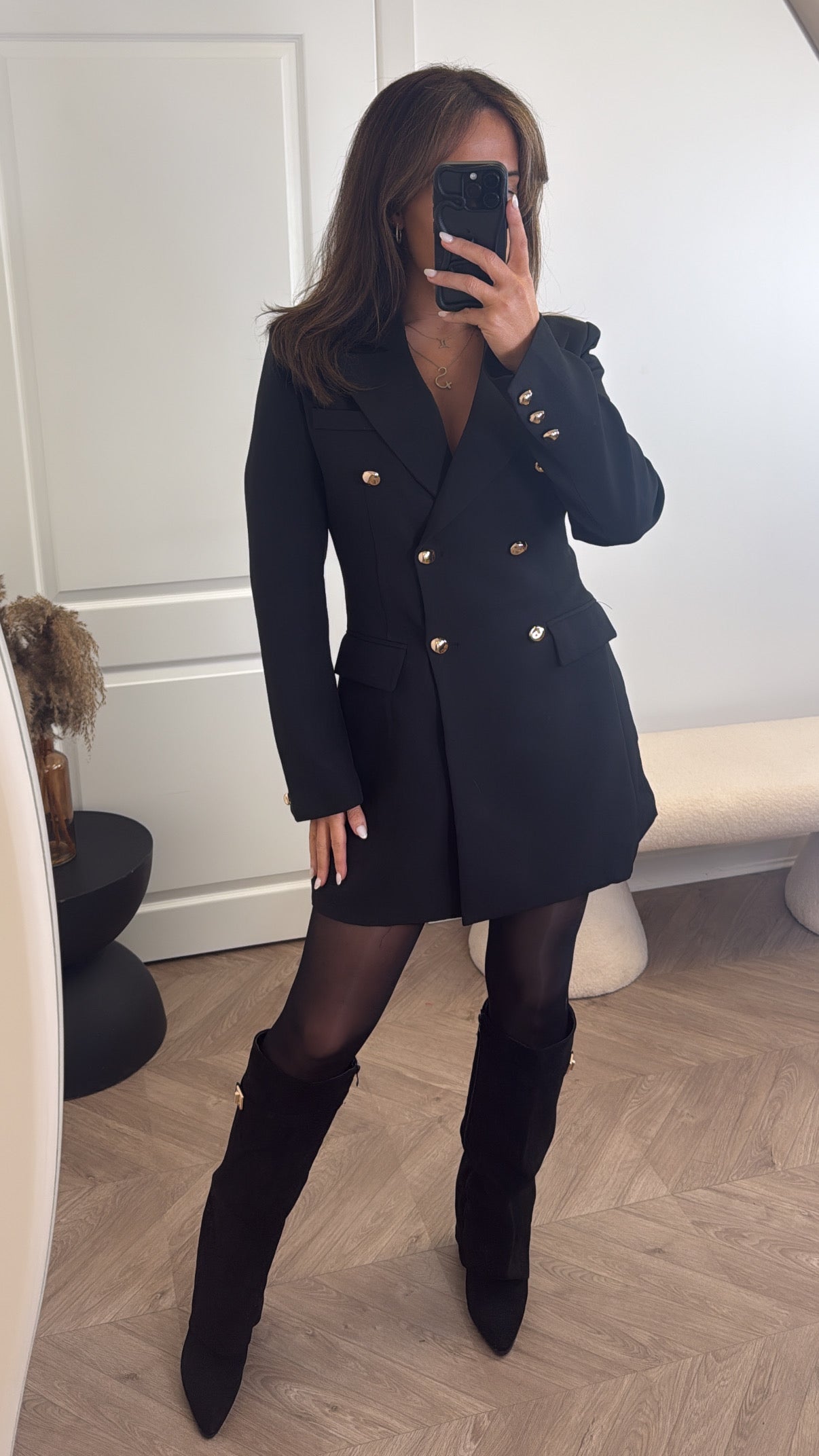 VANESSA black double breasted blazer dress