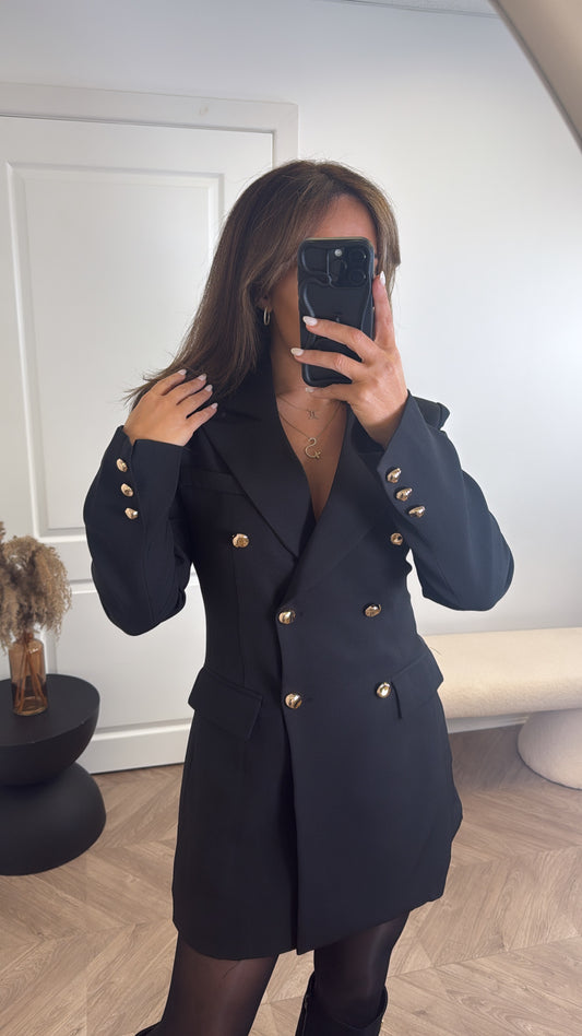 VANESSA black double breasted blazer dress