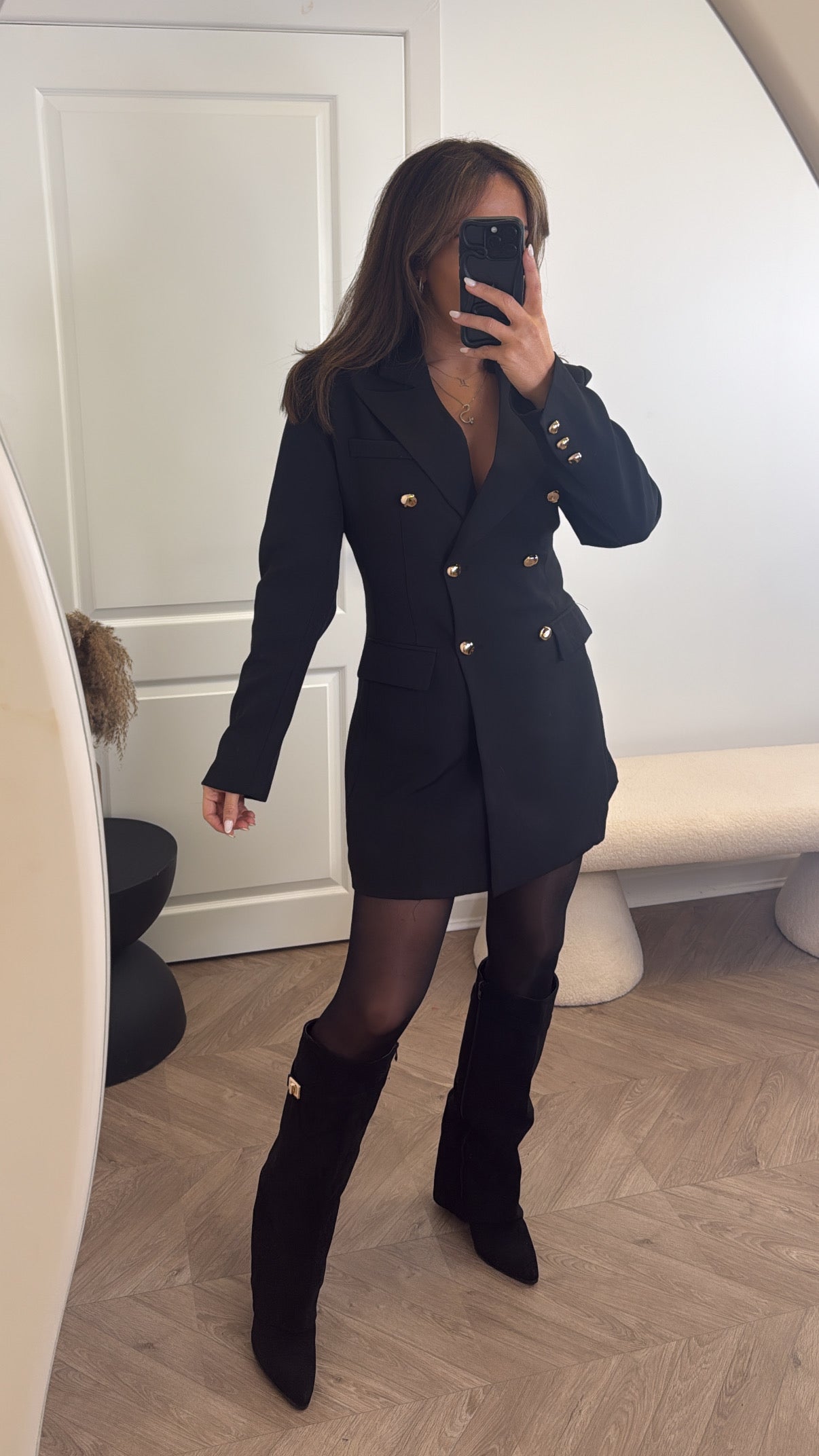 VANESSA black double breasted blazer dress
