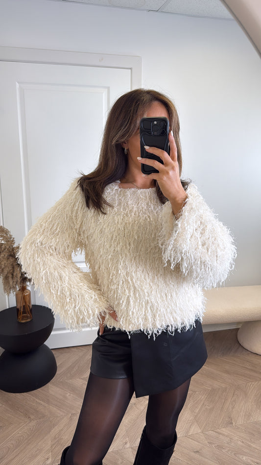 RIA cream fluffy long sleeve top