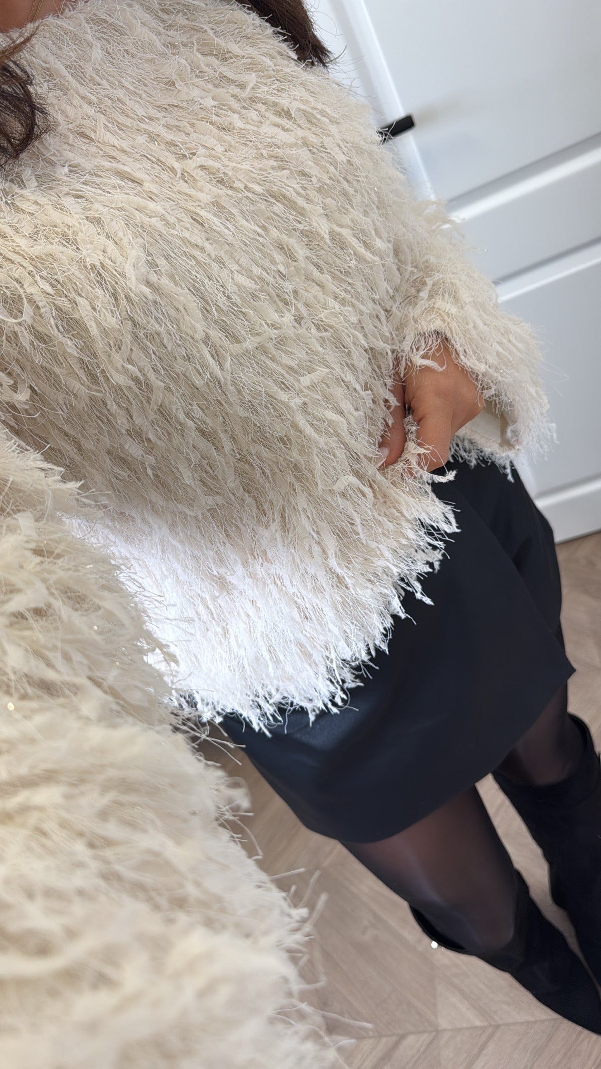 RIA cream fluffy long sleeve top