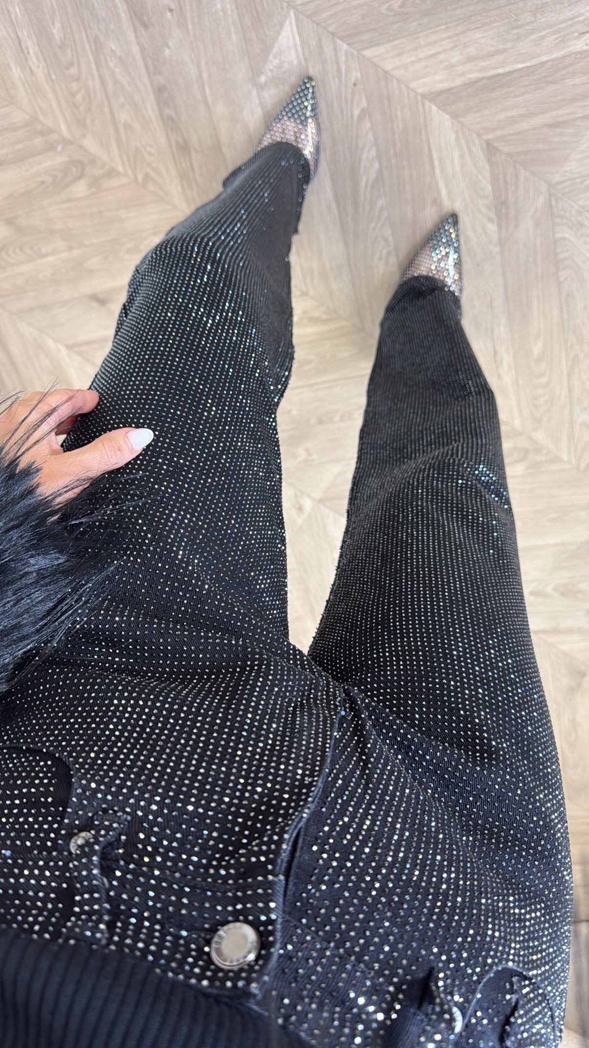 WREN black embellished wide leg jeans