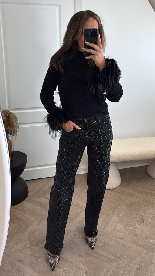 WREN black embellished wide leg jeans