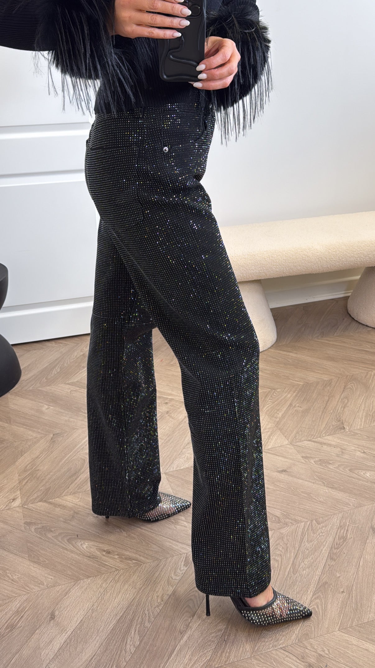 WREN black embellished wide leg jeans