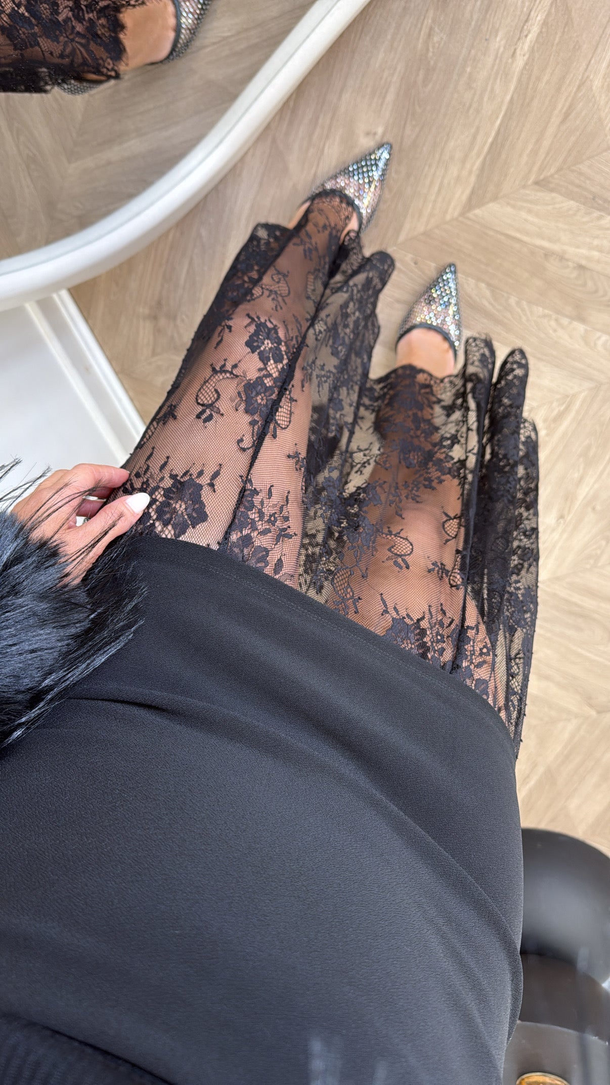 CHRISSY black lace detail skirt