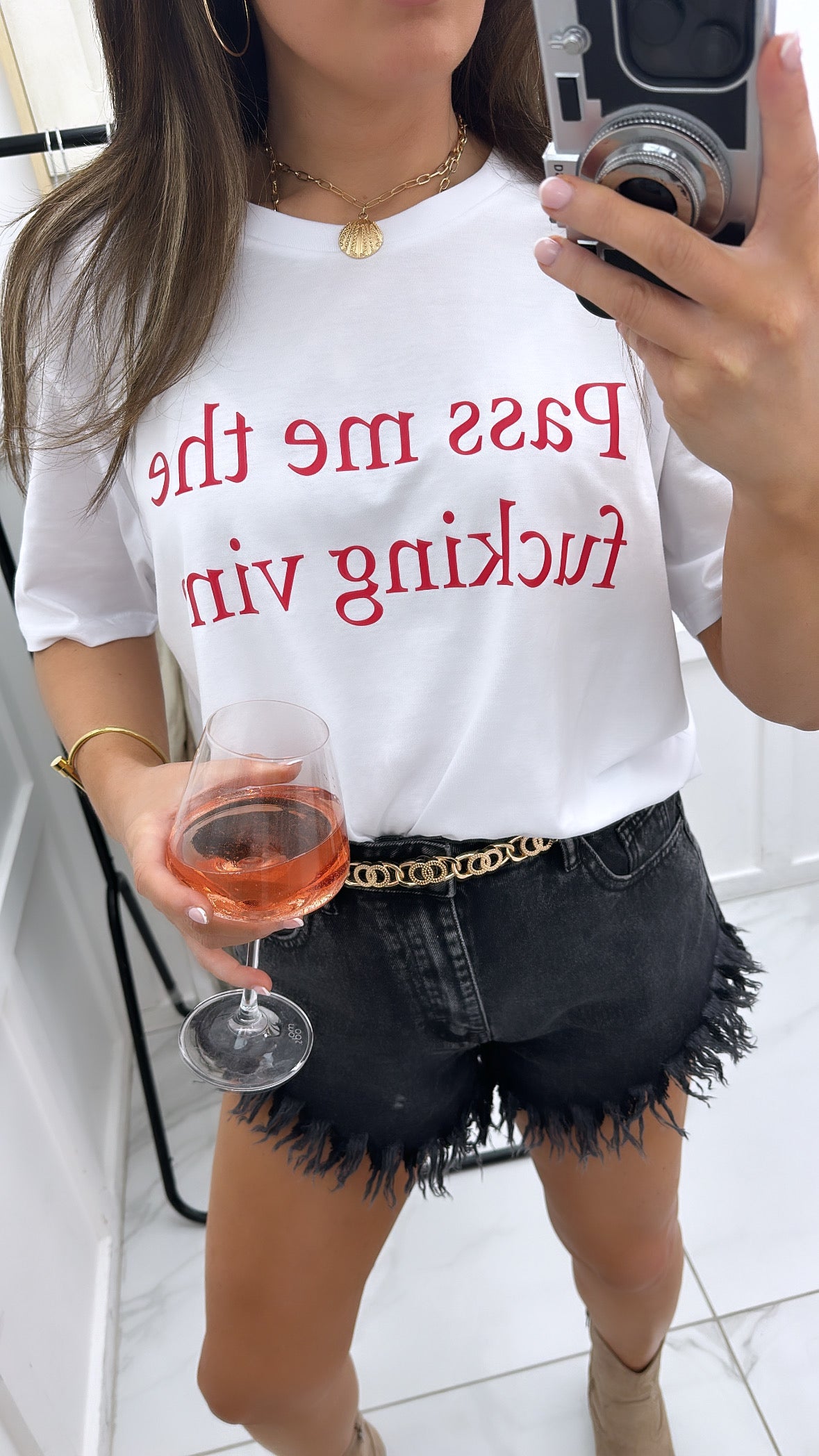 VINO white t-shirt with graphic text