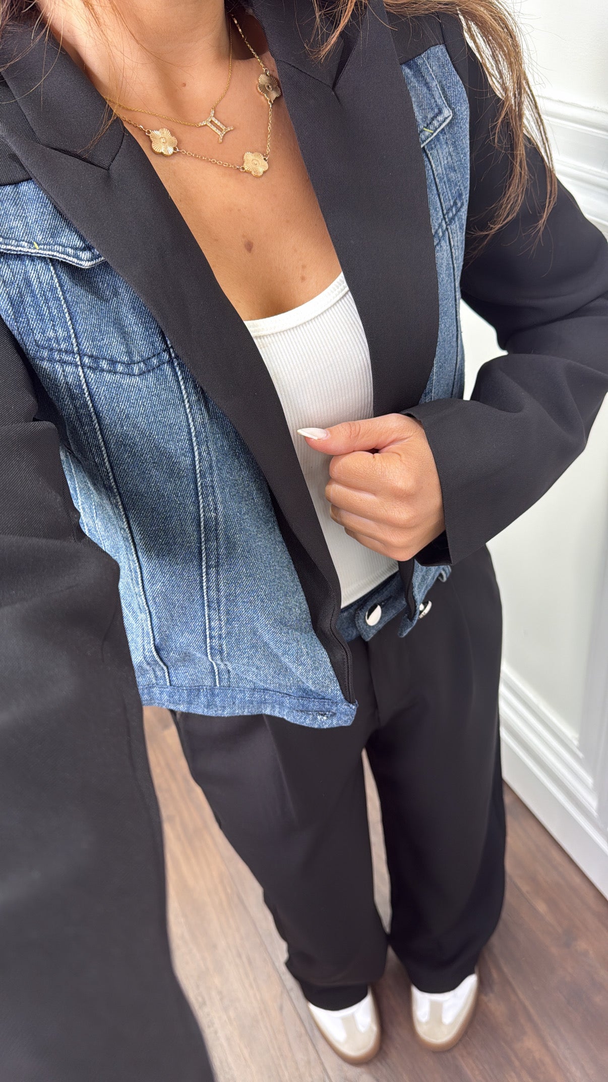 IMOGEN black denim contrast blazer and trouser co-ord