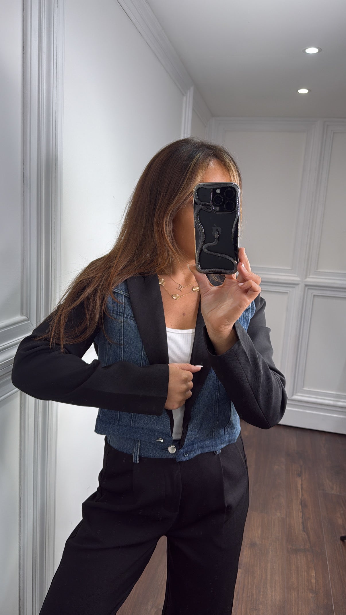 IMOGEN black denim contrast blazer and trouser co-ord