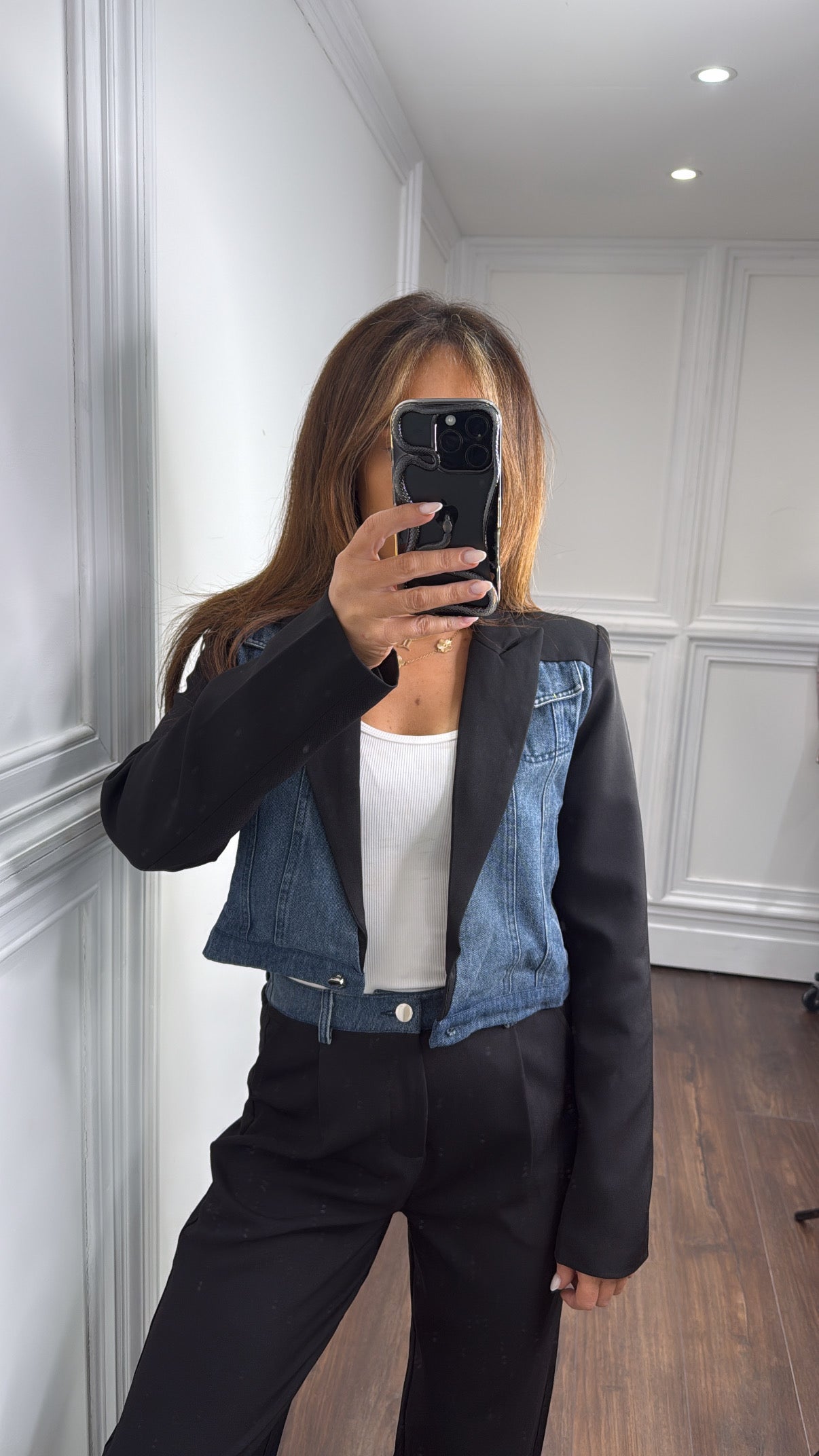 IMOGEN black denim contrast blazer and trouser co-ord