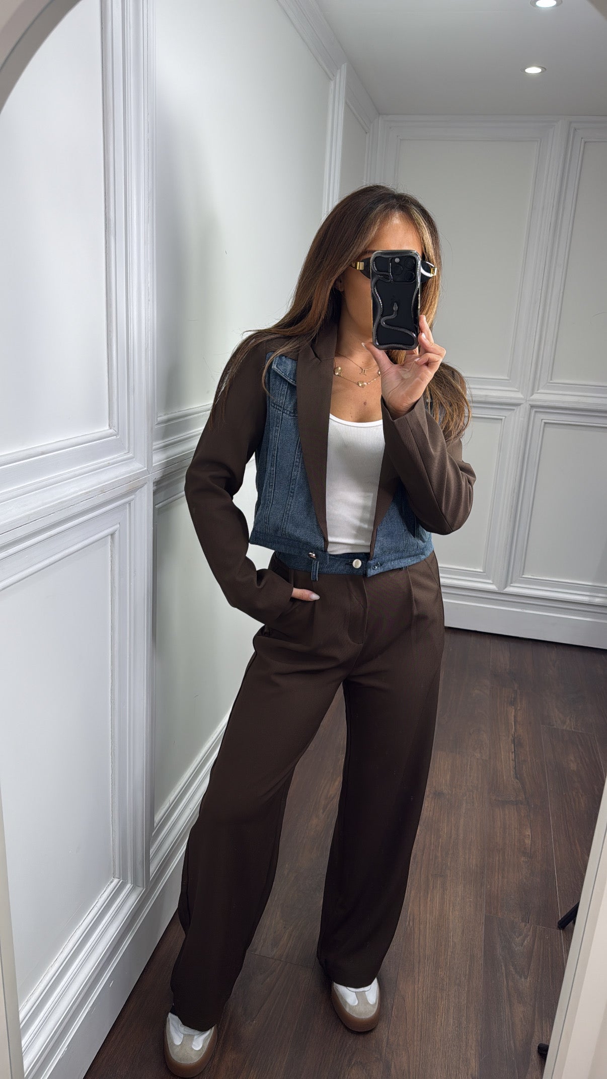 IMOGEN brown denim contrast blazer and trouser co-ord