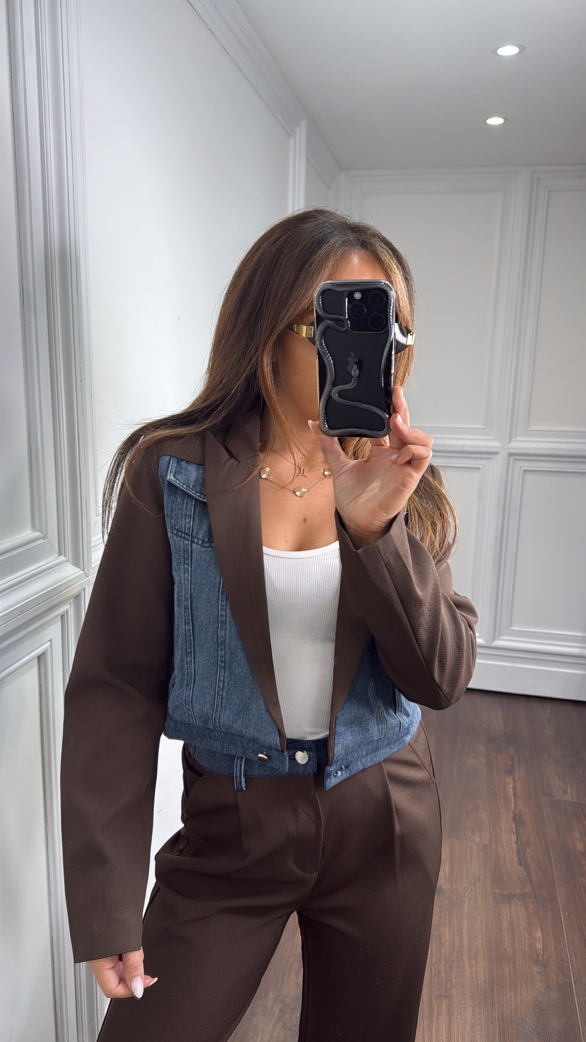 IMOGEN brown denim contrast blazer and trouser co-ord