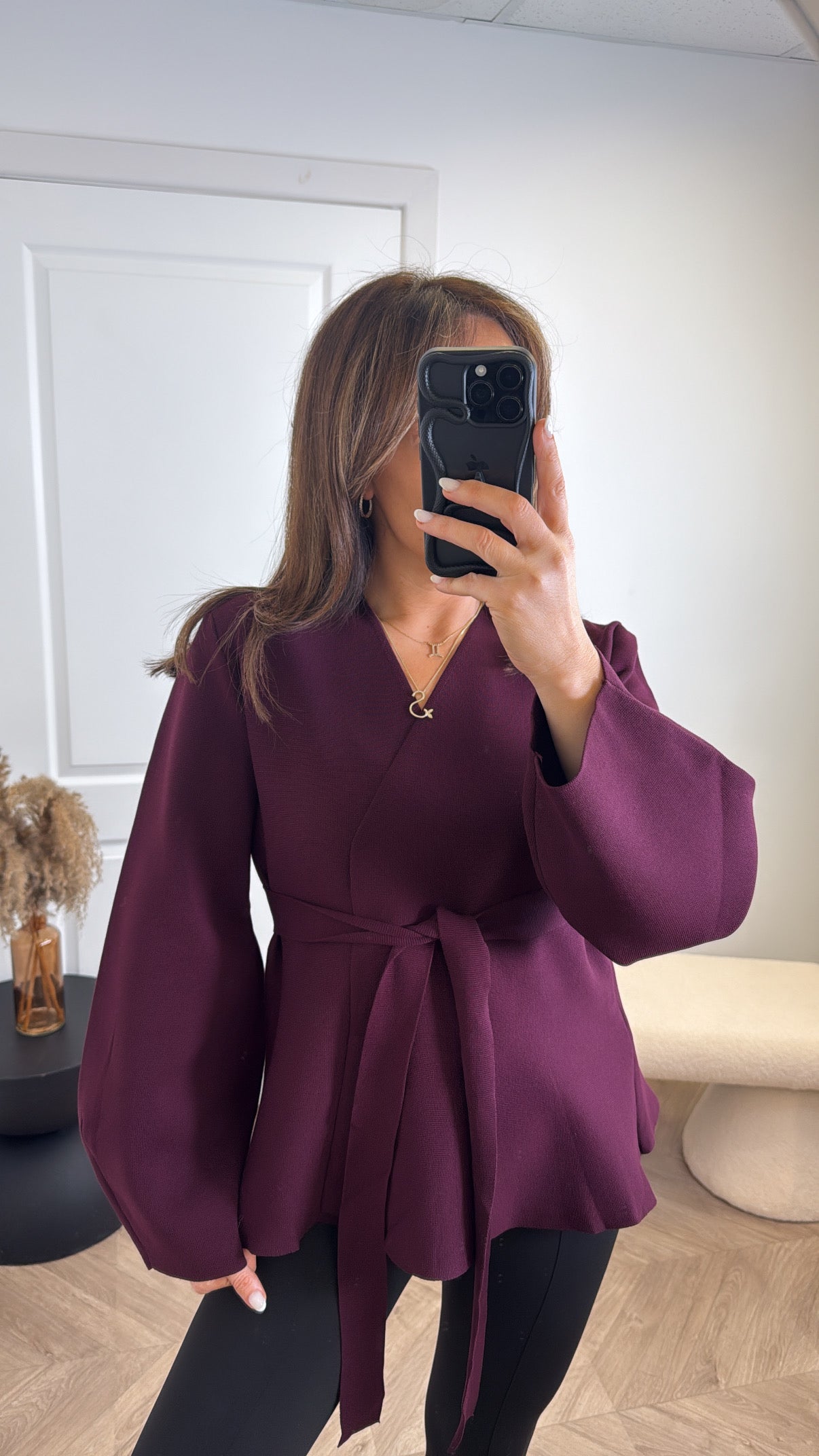 OPHELIA plum wrap cardigan with balloon sleeve