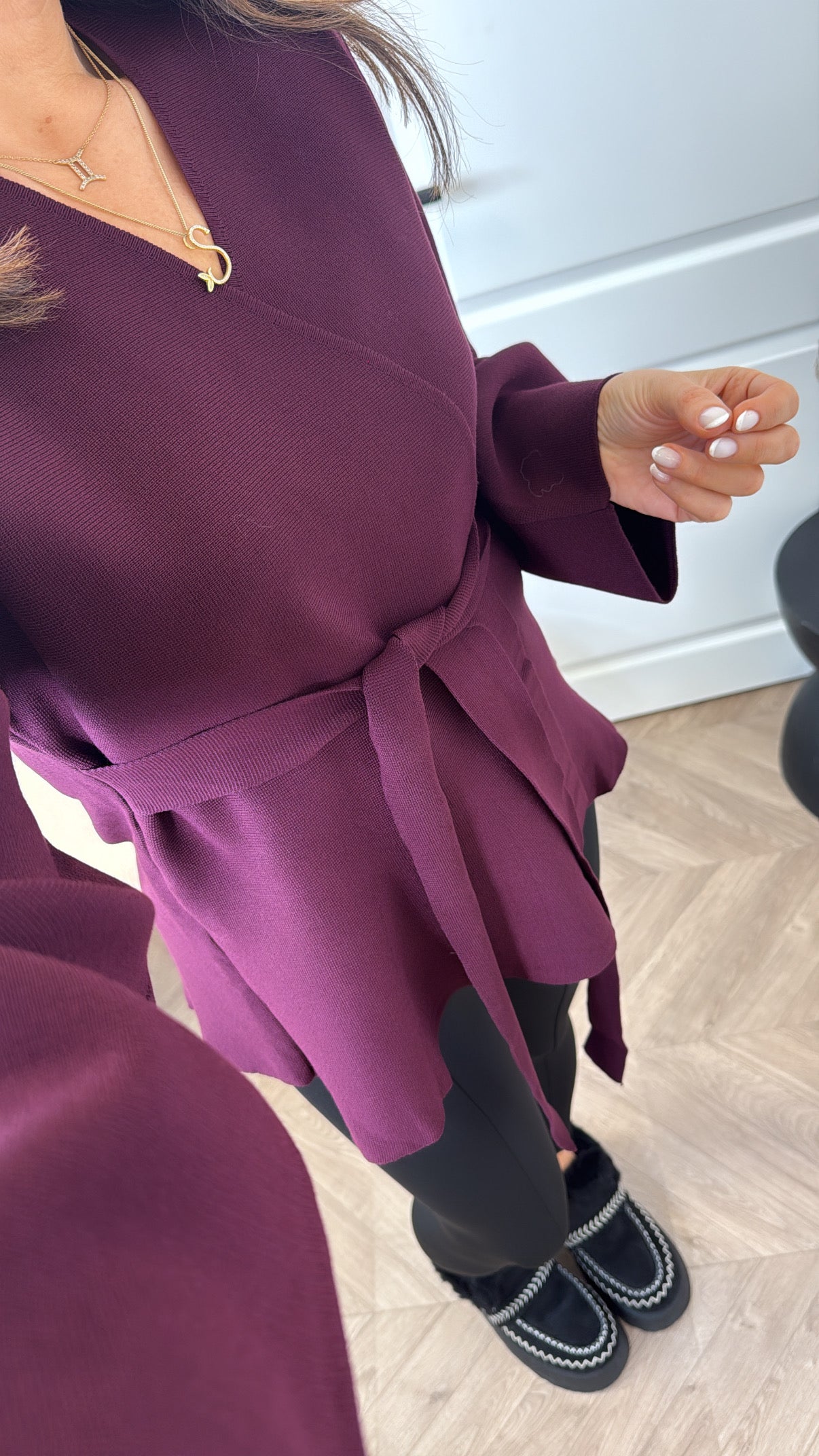 OPHELIA plum wrap cardigan with balloon sleeve