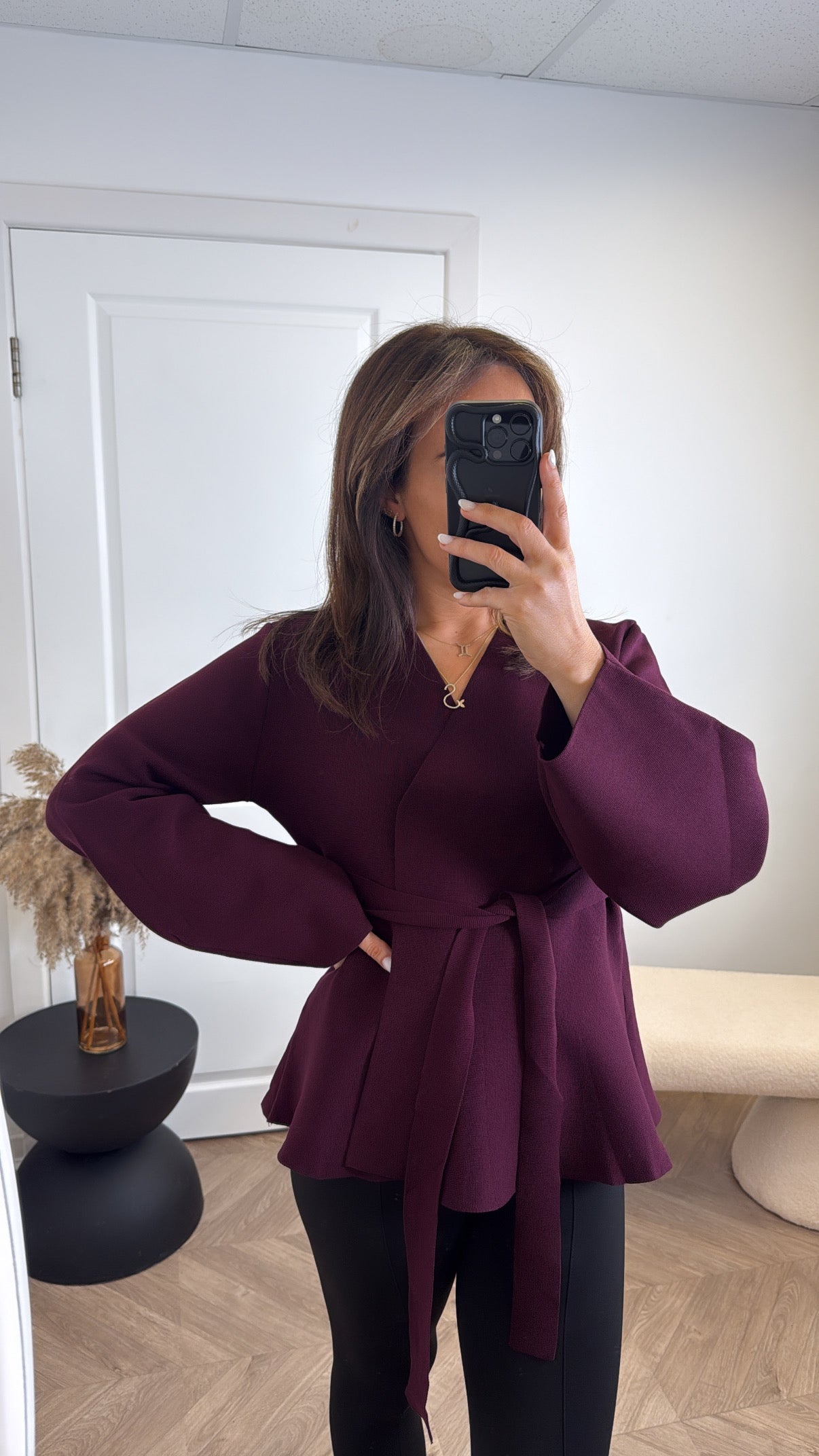 OPHELIA plum wrap cardigan with balloon sleeve