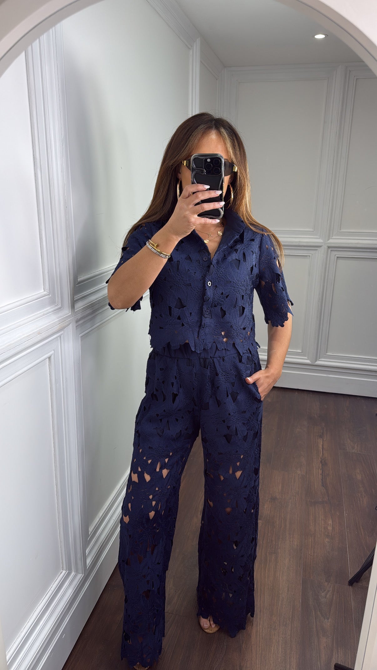 LORNA navy crochet trouser co-ord