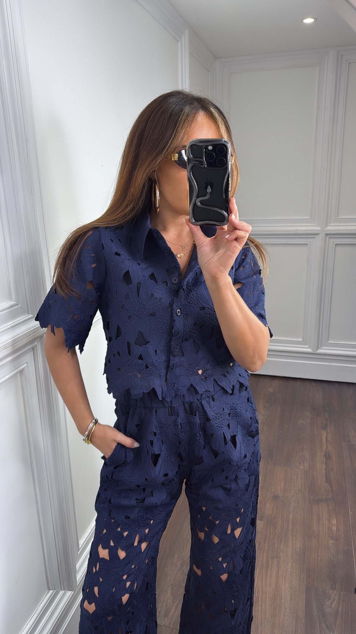 LORNA navy crochet trouser co-ord