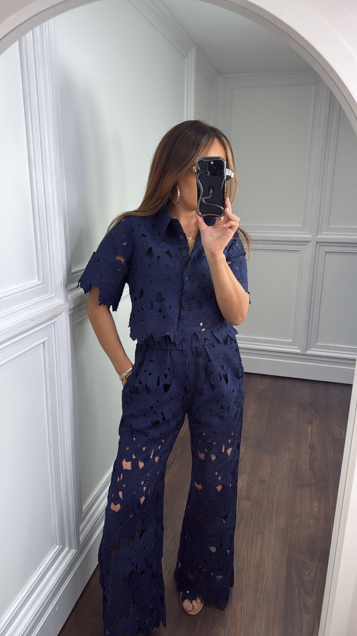 LORNA navy crochet trouser co-ord