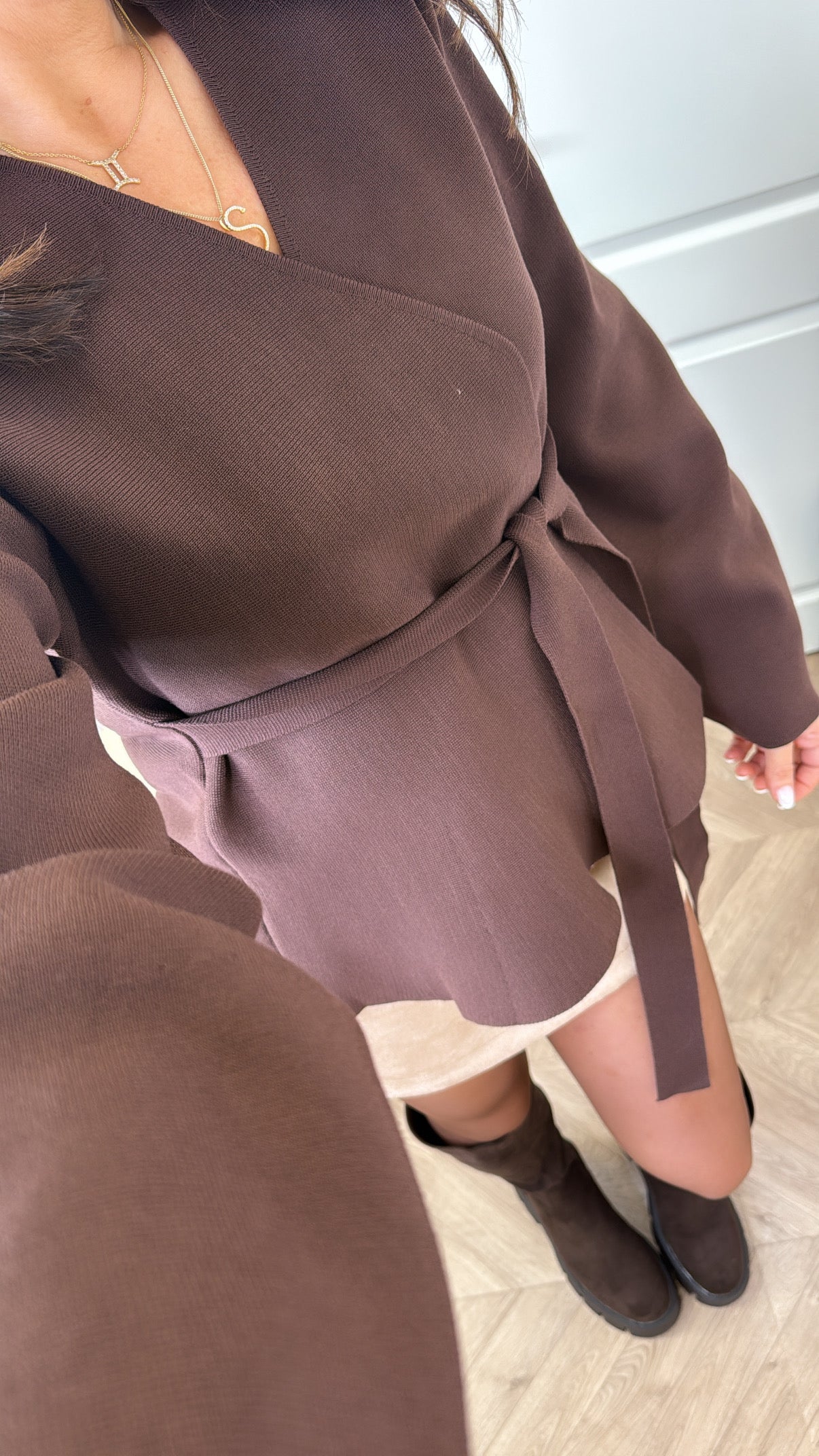 OPHELIA brown wrap cardigan with balloon sleeve