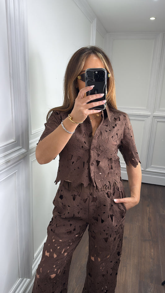 LORNA brown crochet trouser co-ord