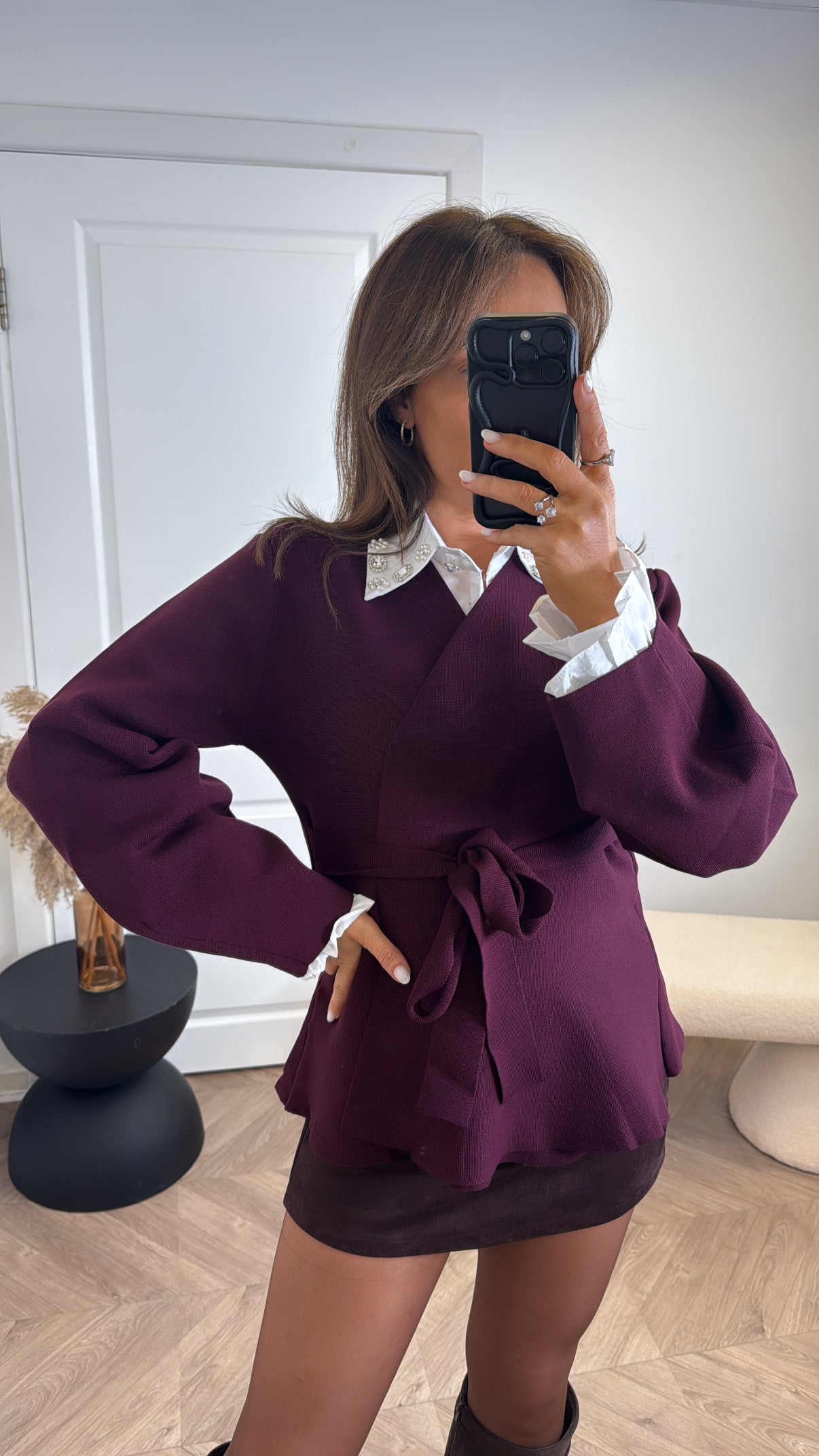 OPHELIA plum wrap cardigan with balloon sleeve