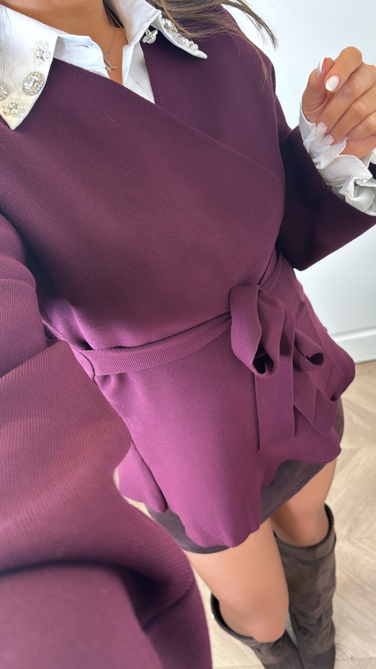 OPHELIA plum wrap cardigan with balloon sleeve