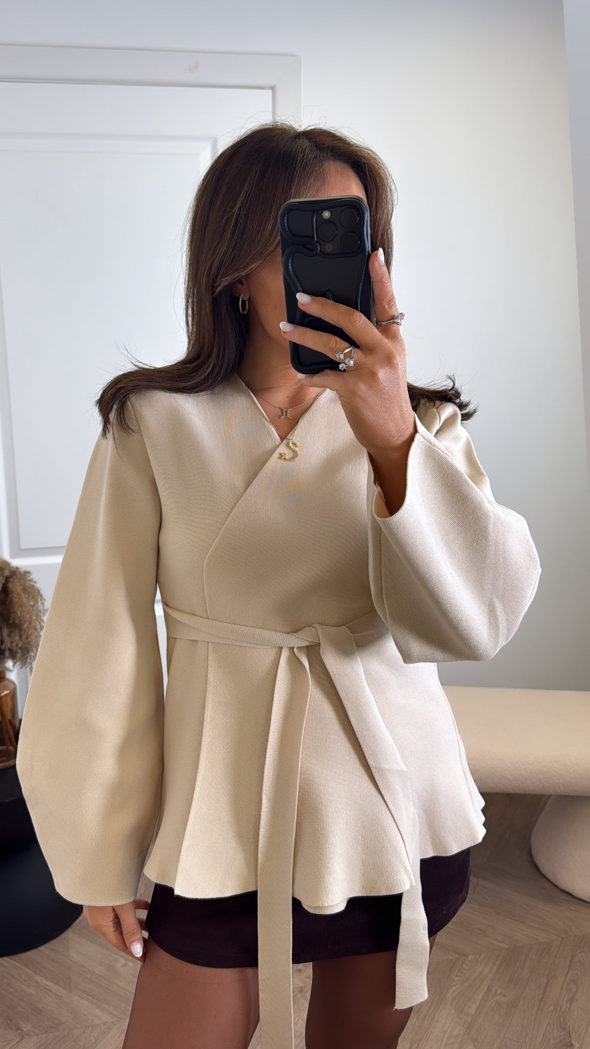 OPHELIA beige wrap cardigan with balloon sleeve