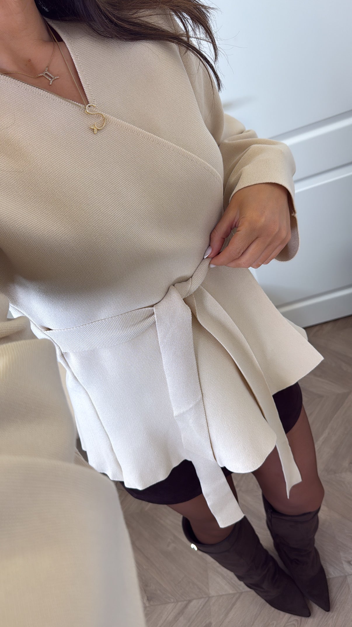 OPHELIA beige wrap cardigan with balloon sleeve