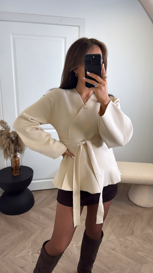 OPHELIA beige wrap cardigan with balloon sleeve