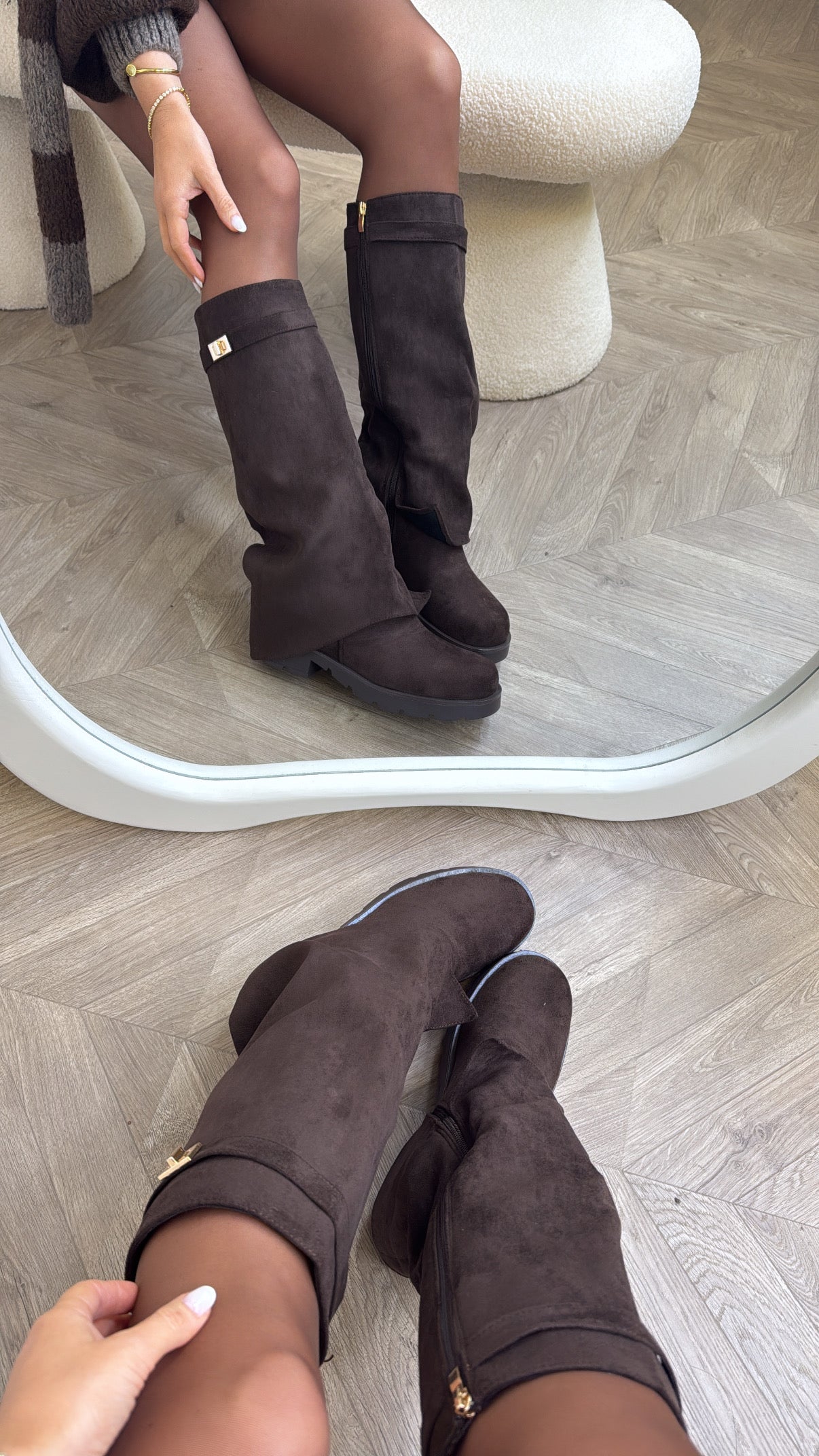 PALOMA brown faux suede fold down boots