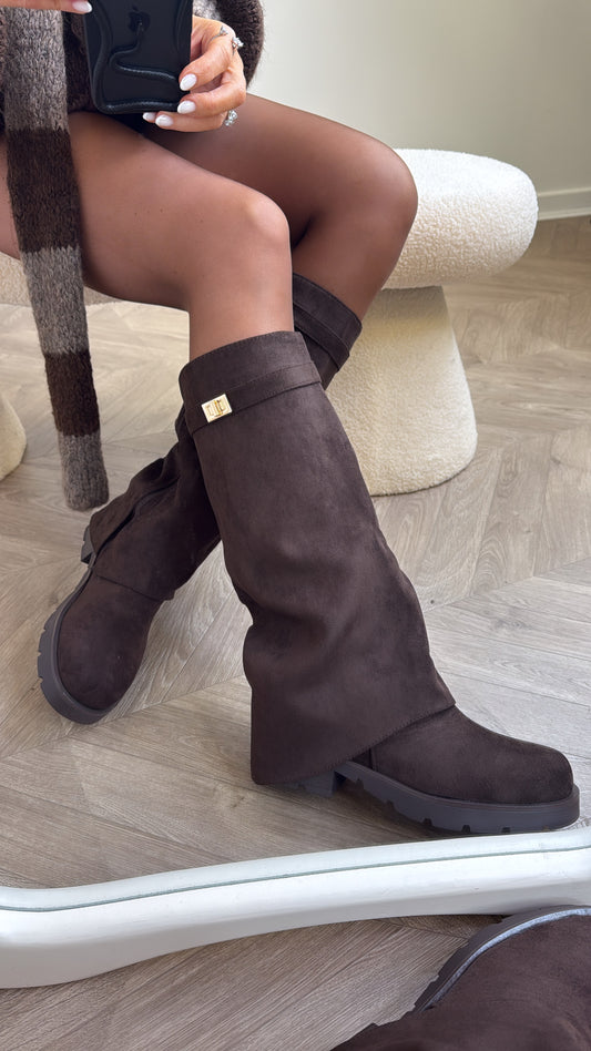 PALOMA brown faux suede fold down boots