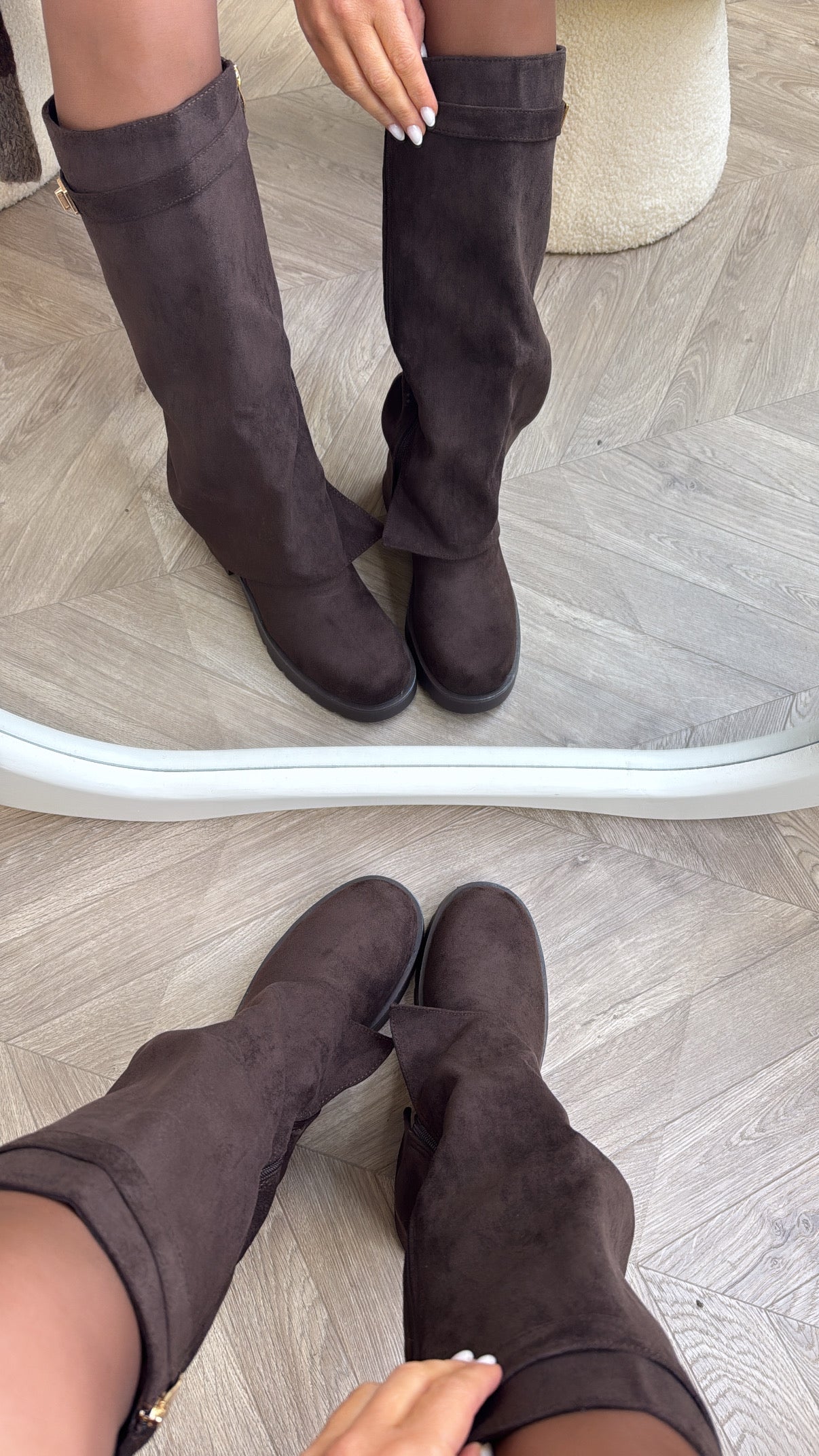 PALOMA brown faux suede fold down boots