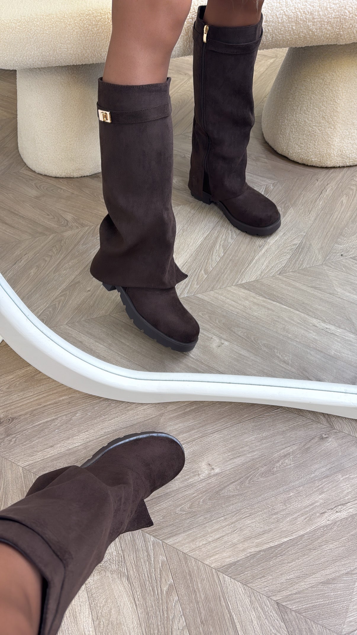 PALOMA brown faux suede fold down boots