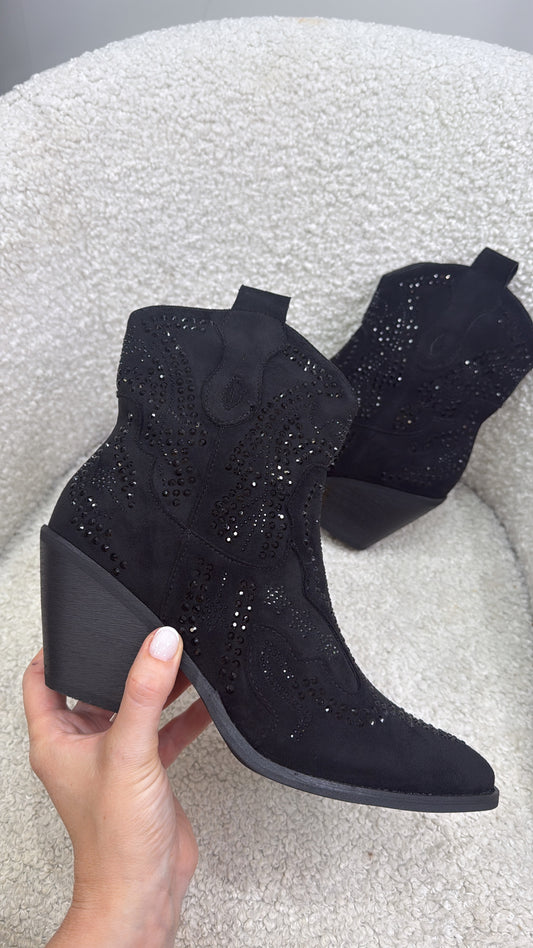 DALLAS black faux suede embellished cow boy boots