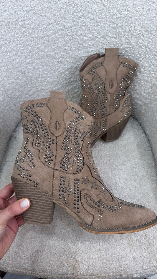 DALLAS beige faux suede embellished cow boy boots