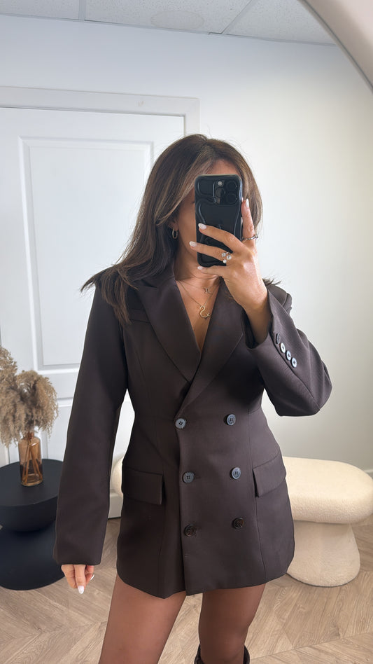 ROCHELLE brown longline tailored blazer