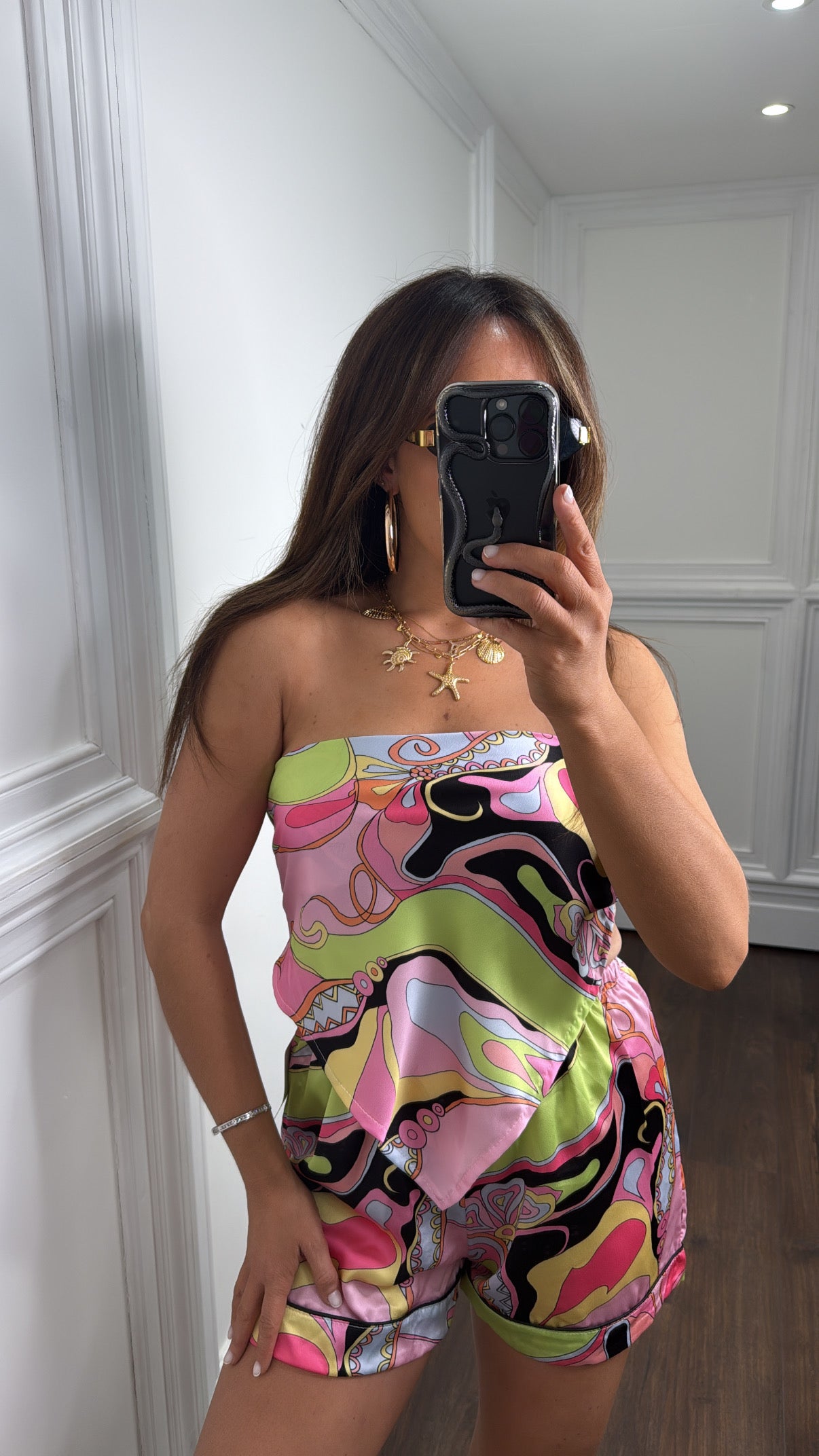 ARABELLA pink retro print crop top and short's co-ord