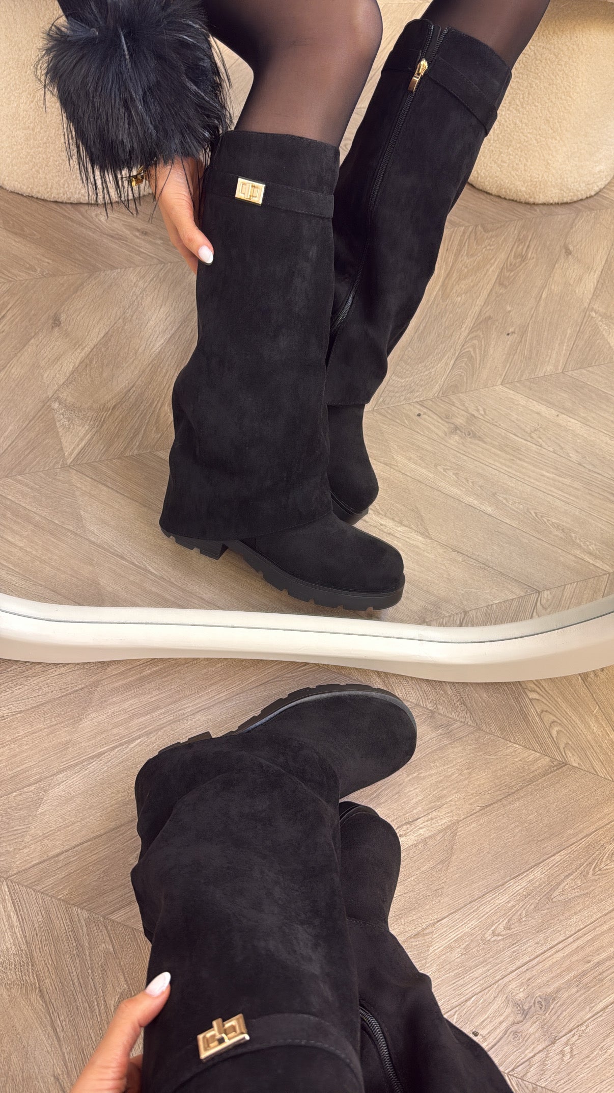PALOMA black faux suede fold down boots