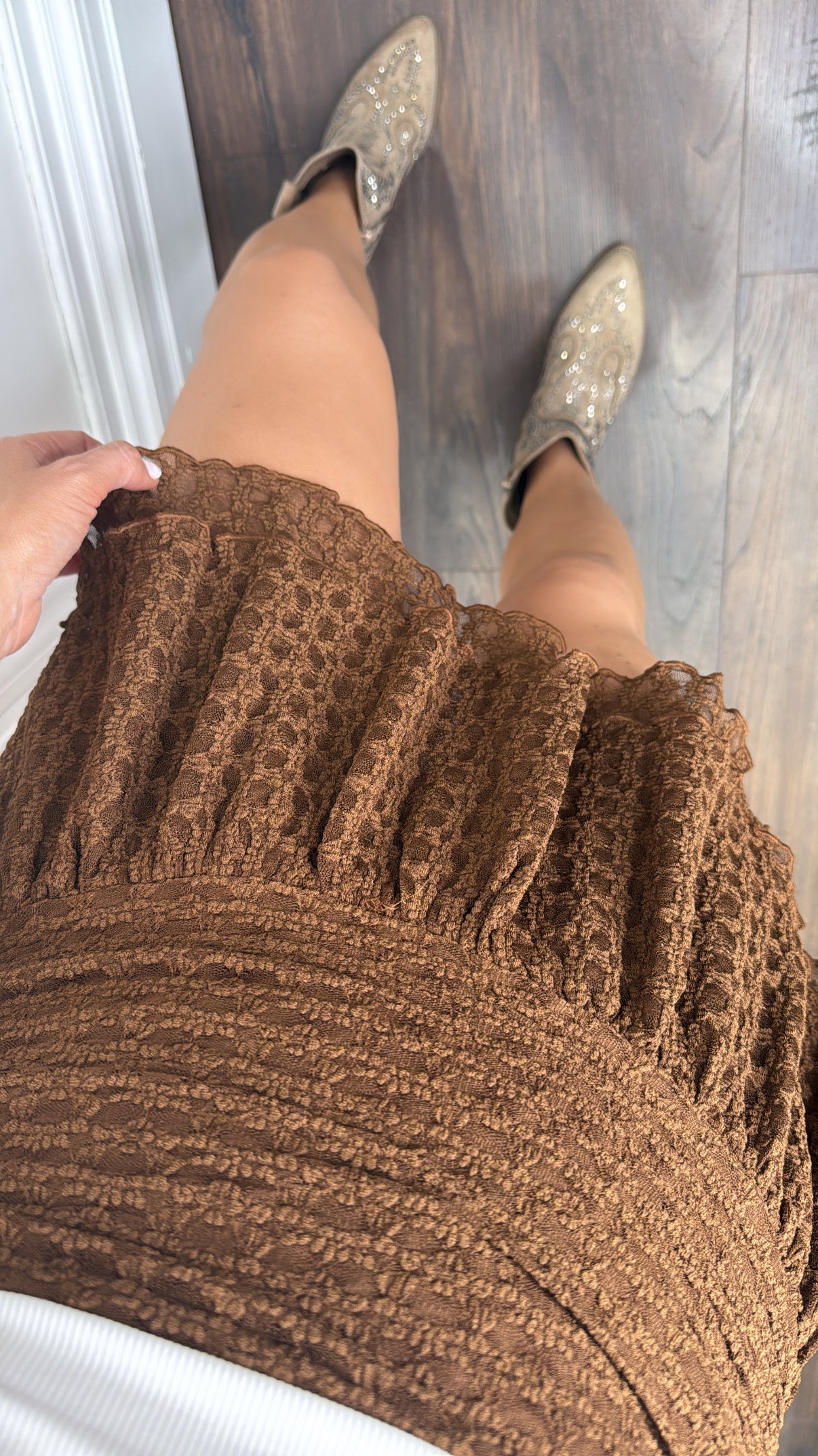 AMARI brown lace ruffle skirt