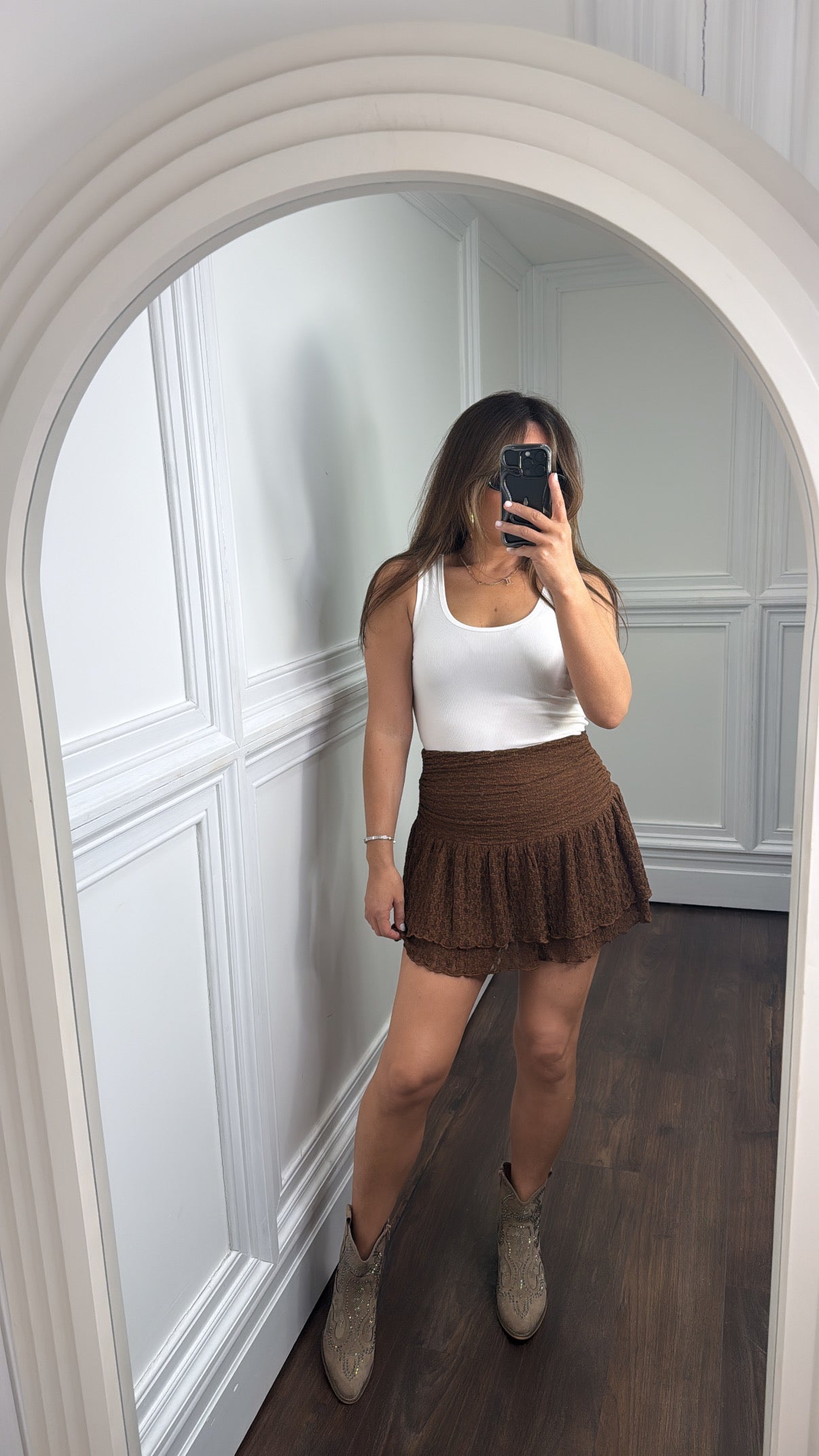 AMARI brown lace ruffle skirt