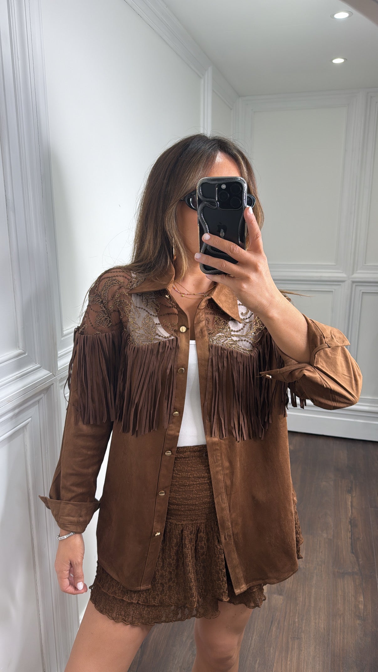 BROGAN brown soft suede tassel shirt