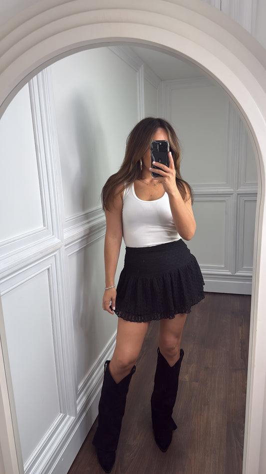 AMARI black lace ruffle skirt