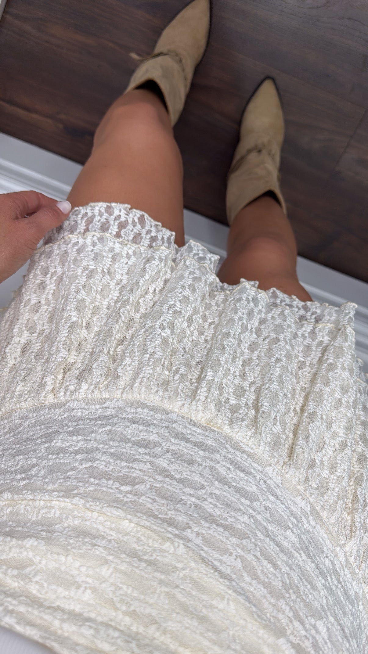 AMARI cream lace ruffle skirt