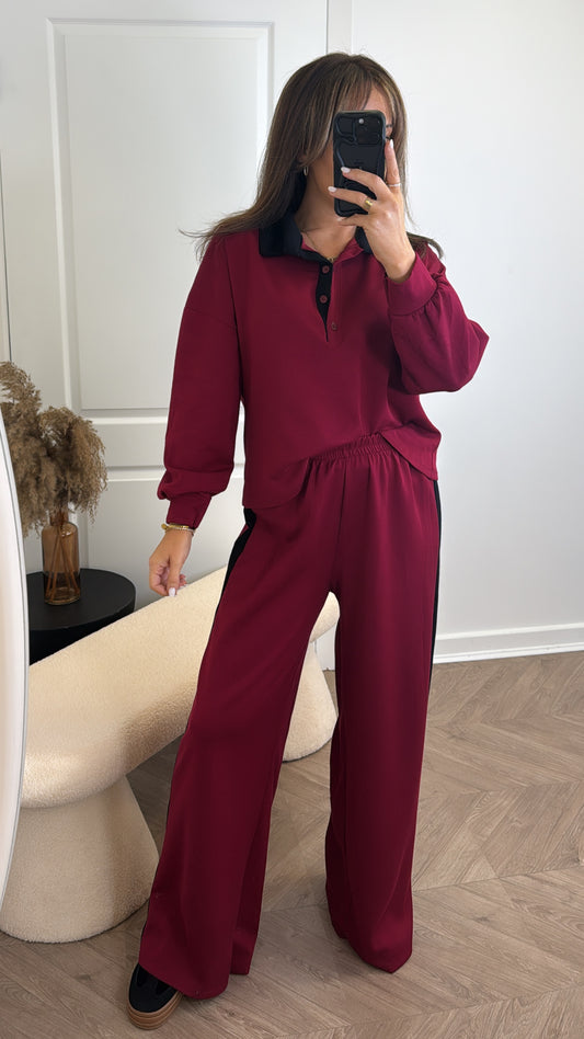 SASHA burgundy polo top and pants co ord