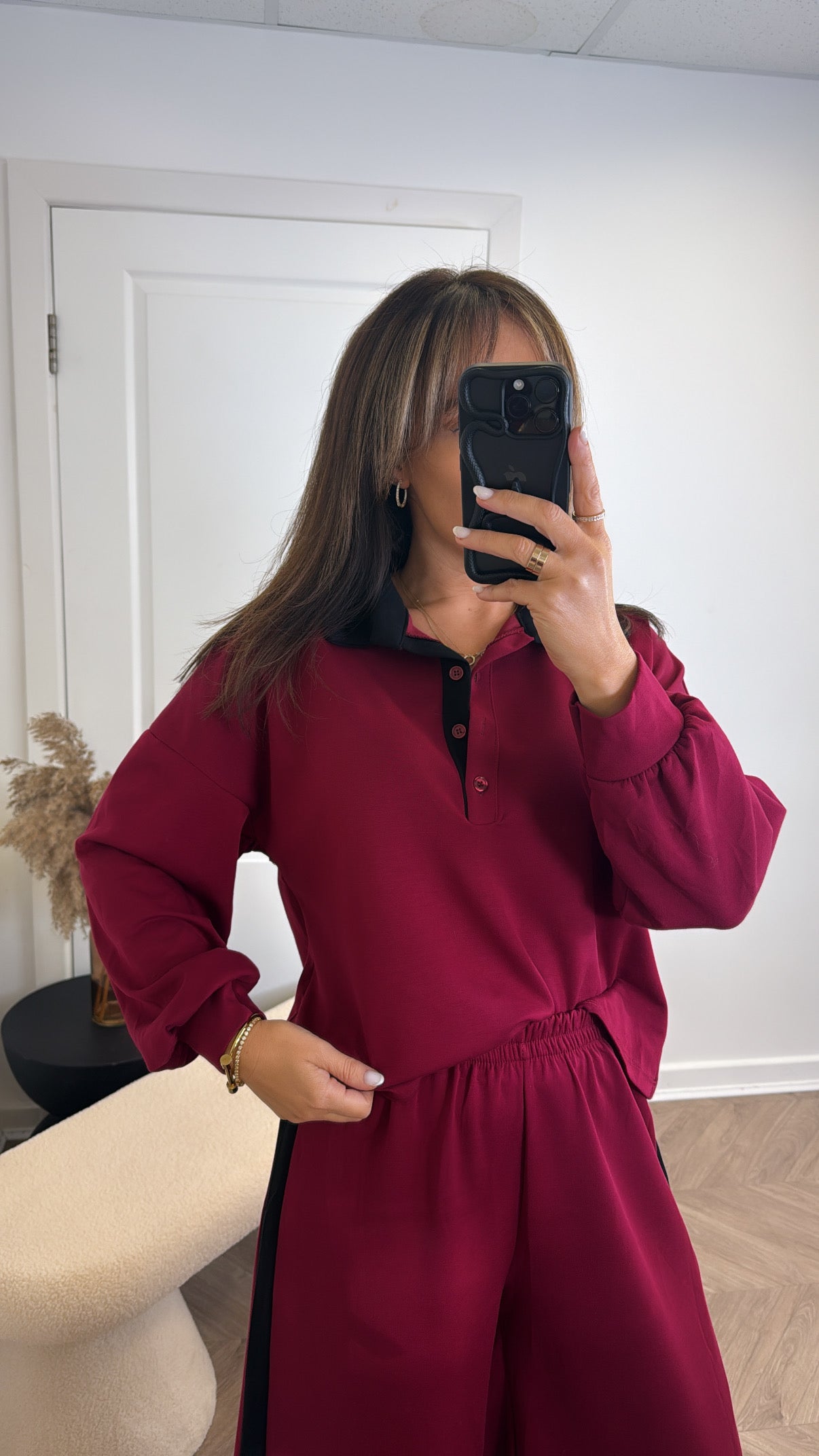 SASHA burgundy polo top and pants co ord
