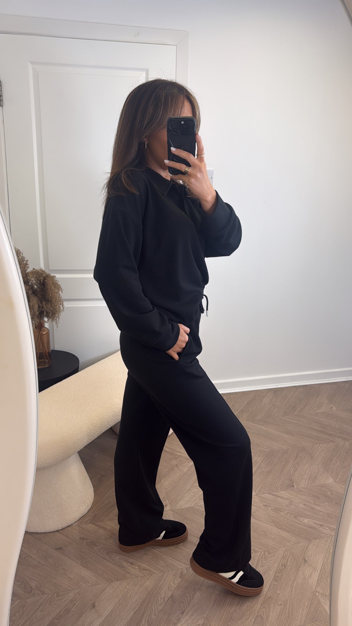 TEAGAN black polo top and trousers lounge set