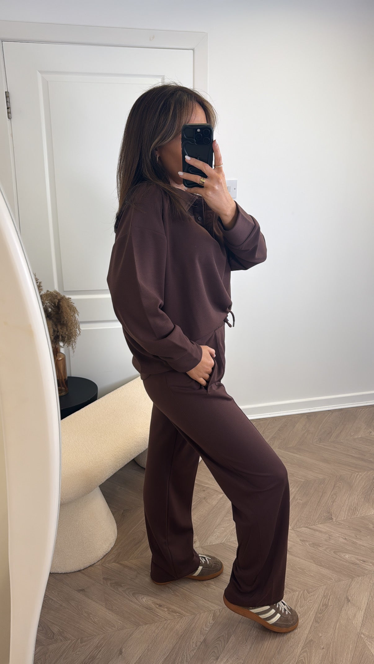 TEAGAN brown polo top and trousers lounge set