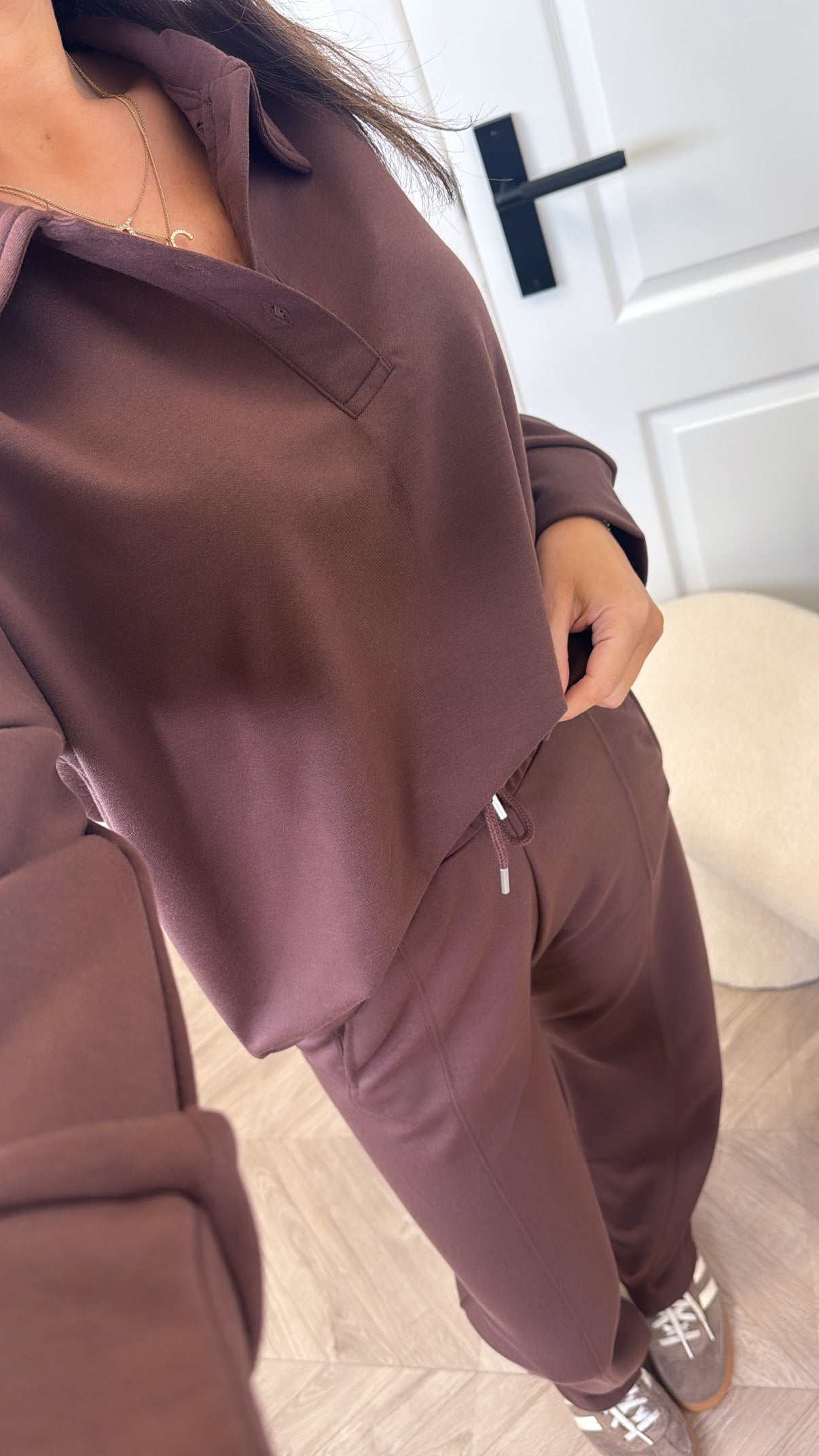 TEAGAN brown polo top and trousers lounge set