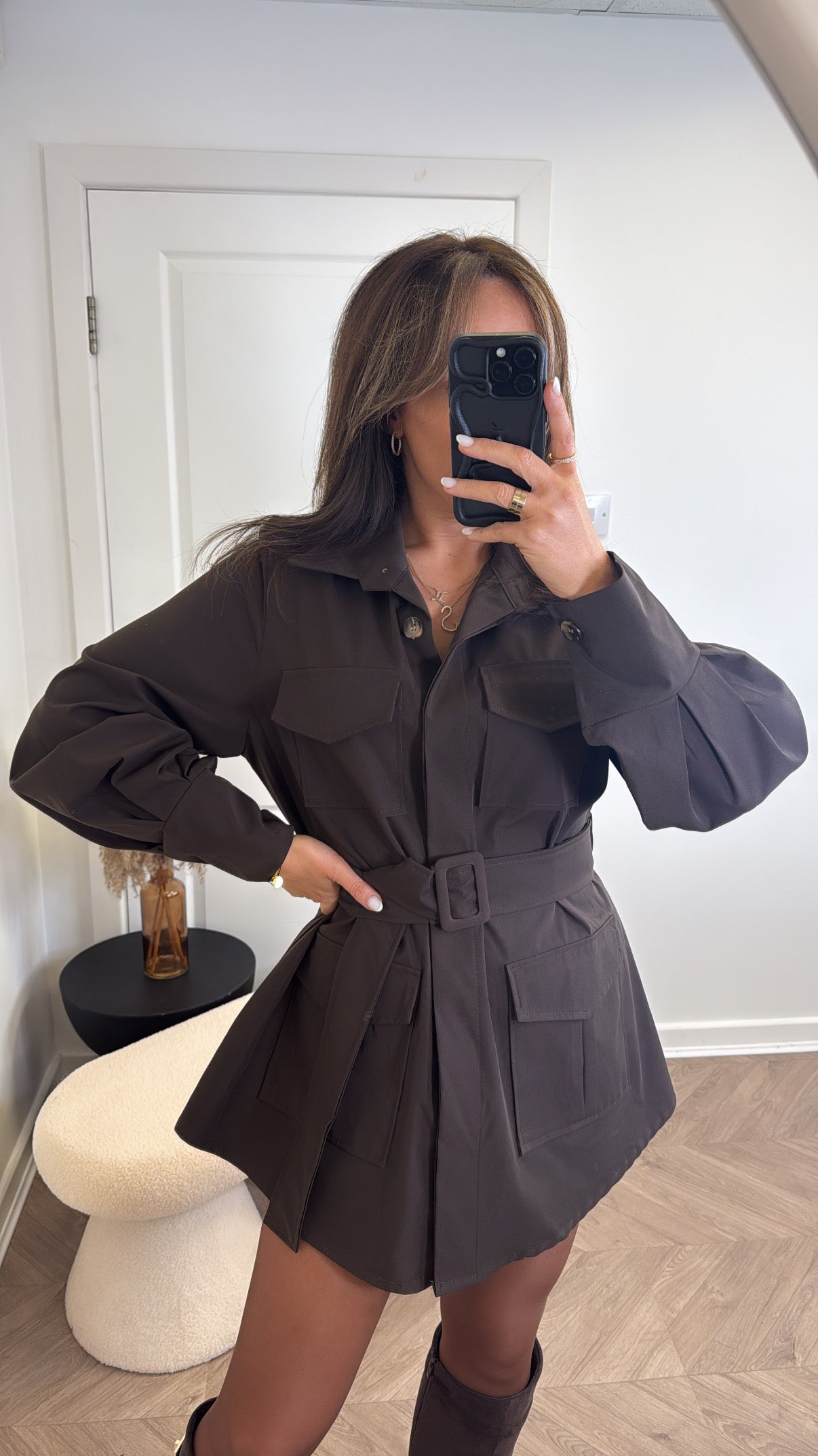 SERAFINA brown belted utility jacket